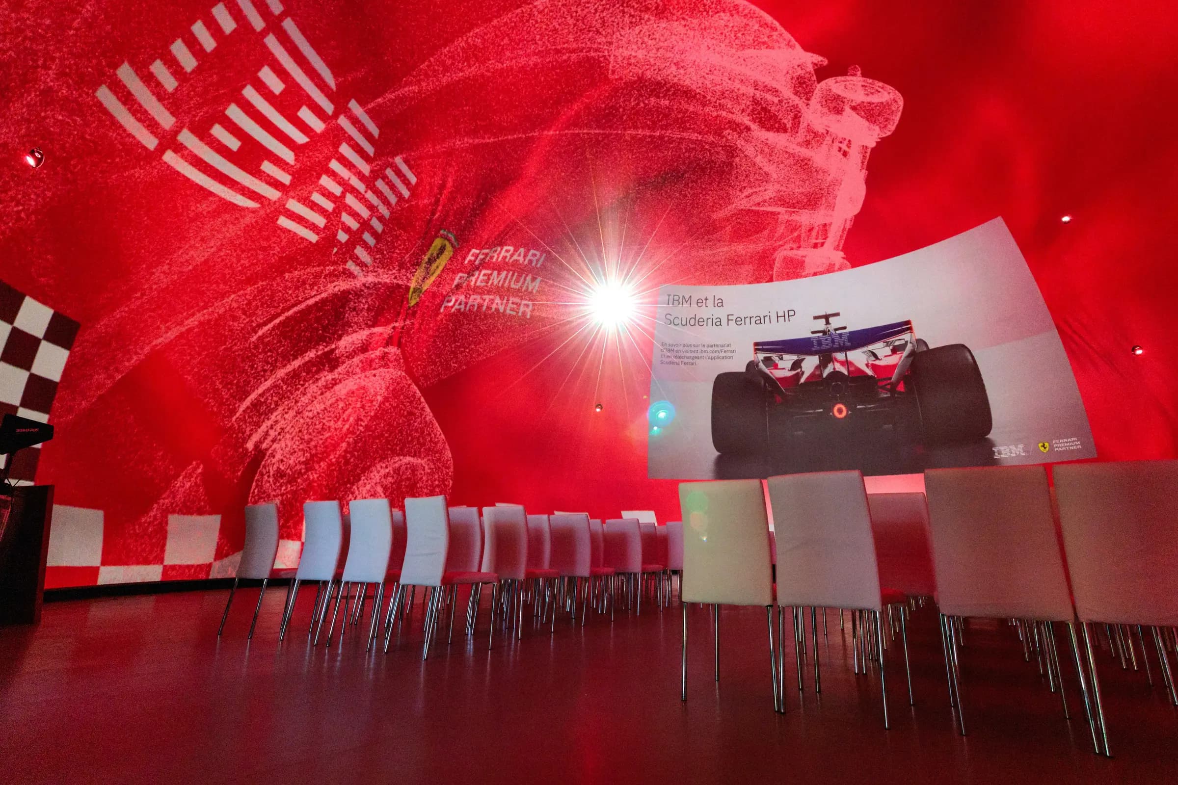IBM x Ferrari — The car, wireframed across the dome