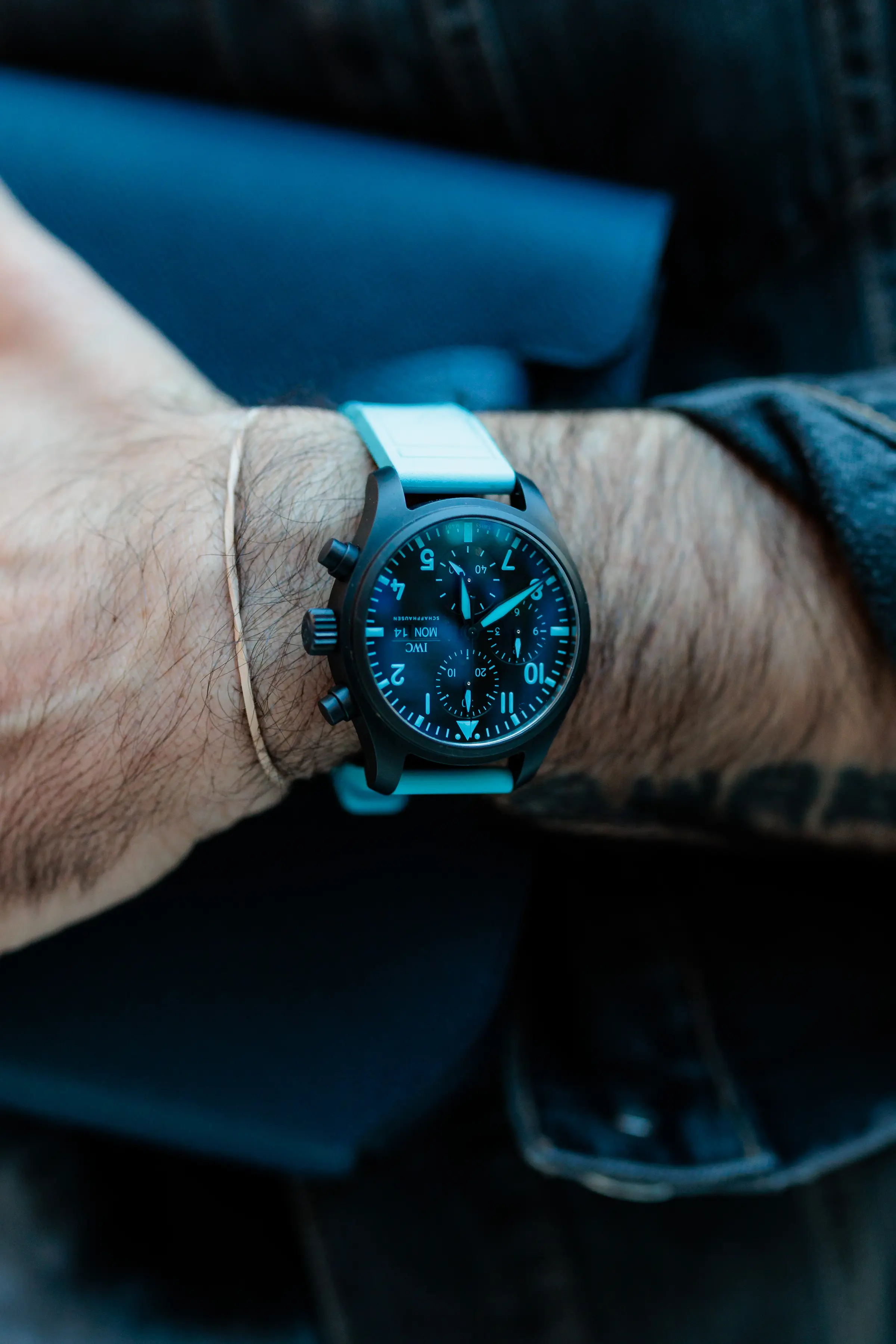 IWC x George Russell — IWC chronograph on the wrist