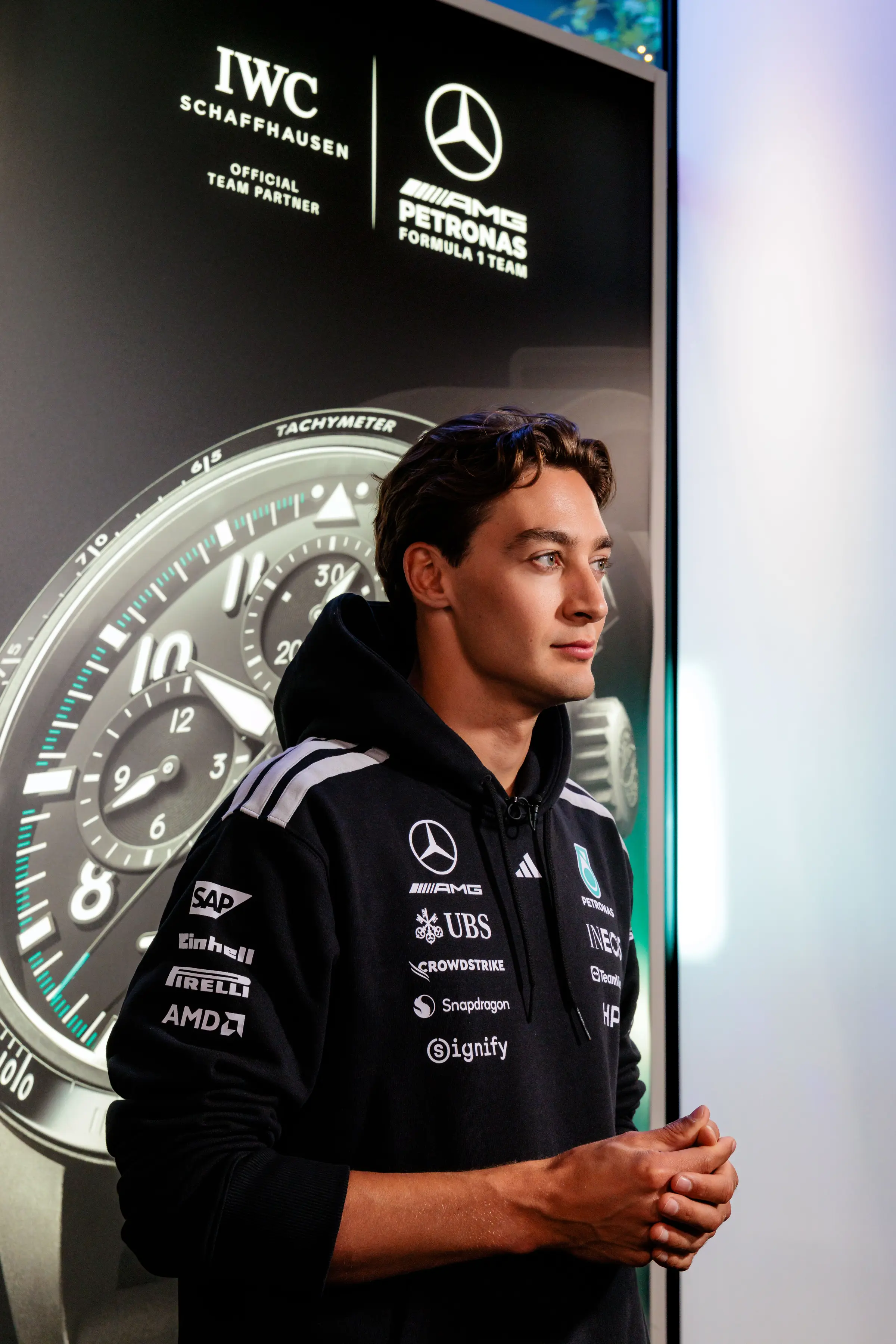 IWC x George Russell — George Russell, IWC × AMG Petronas lockup