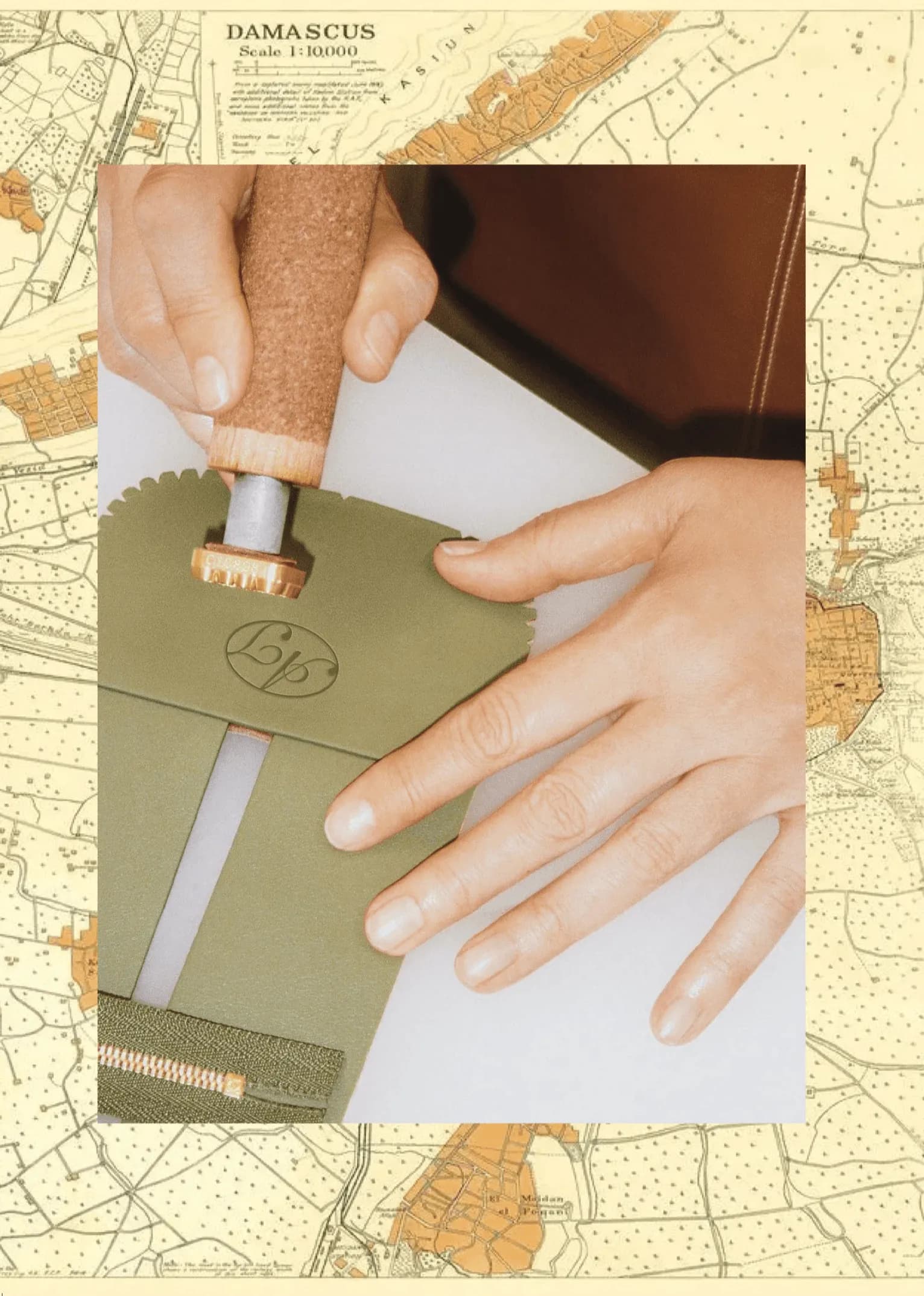 Atelier Talule — Atelier Talule - leather piece over the Damascus map