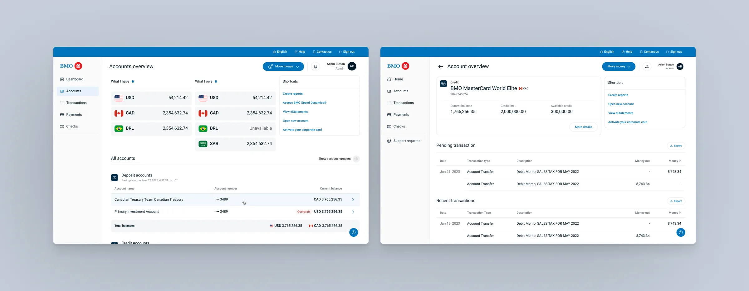 Bank of Montreal — BMO OLBB - accounts side by side