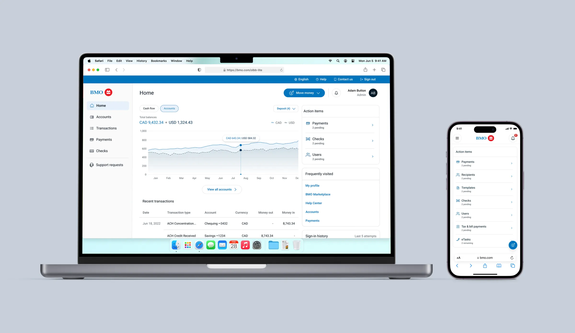 Bank of Montreal — BMO OLBB - home on laptop and phone