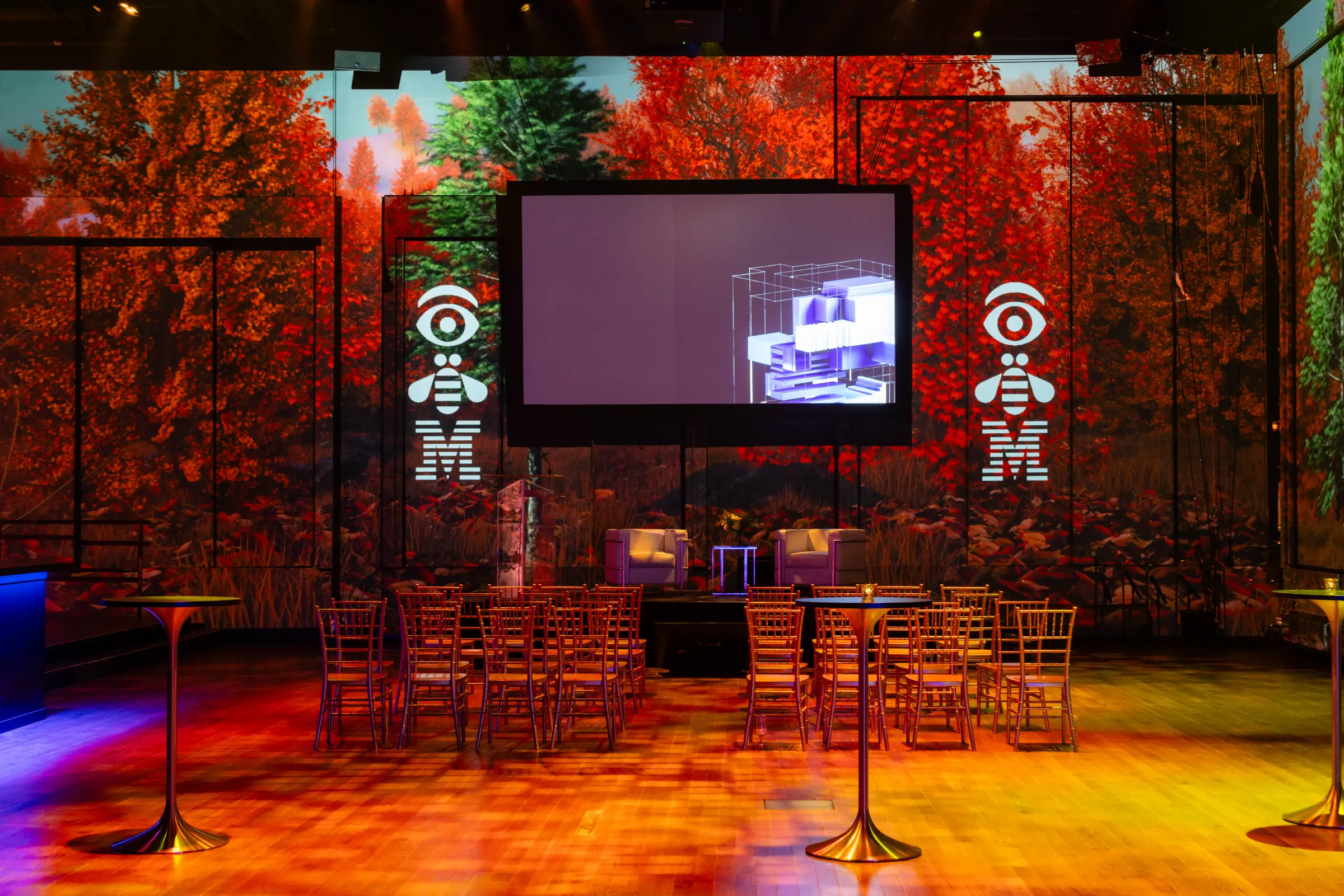 IBM — The hall under an autumn forest projection