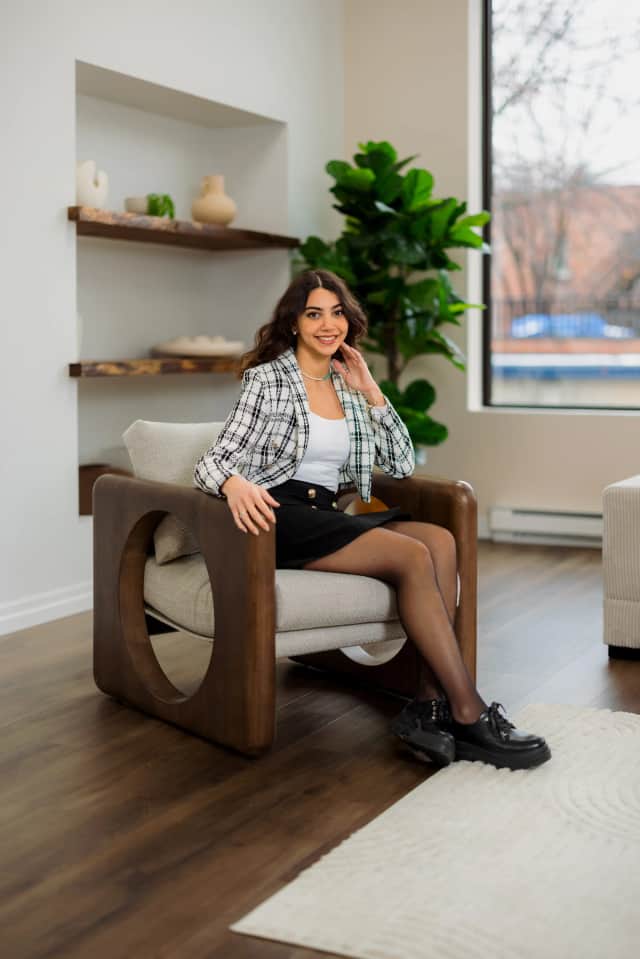 Corporate Headshots, Jude Idriss Interiors - the founder in her showroom chair