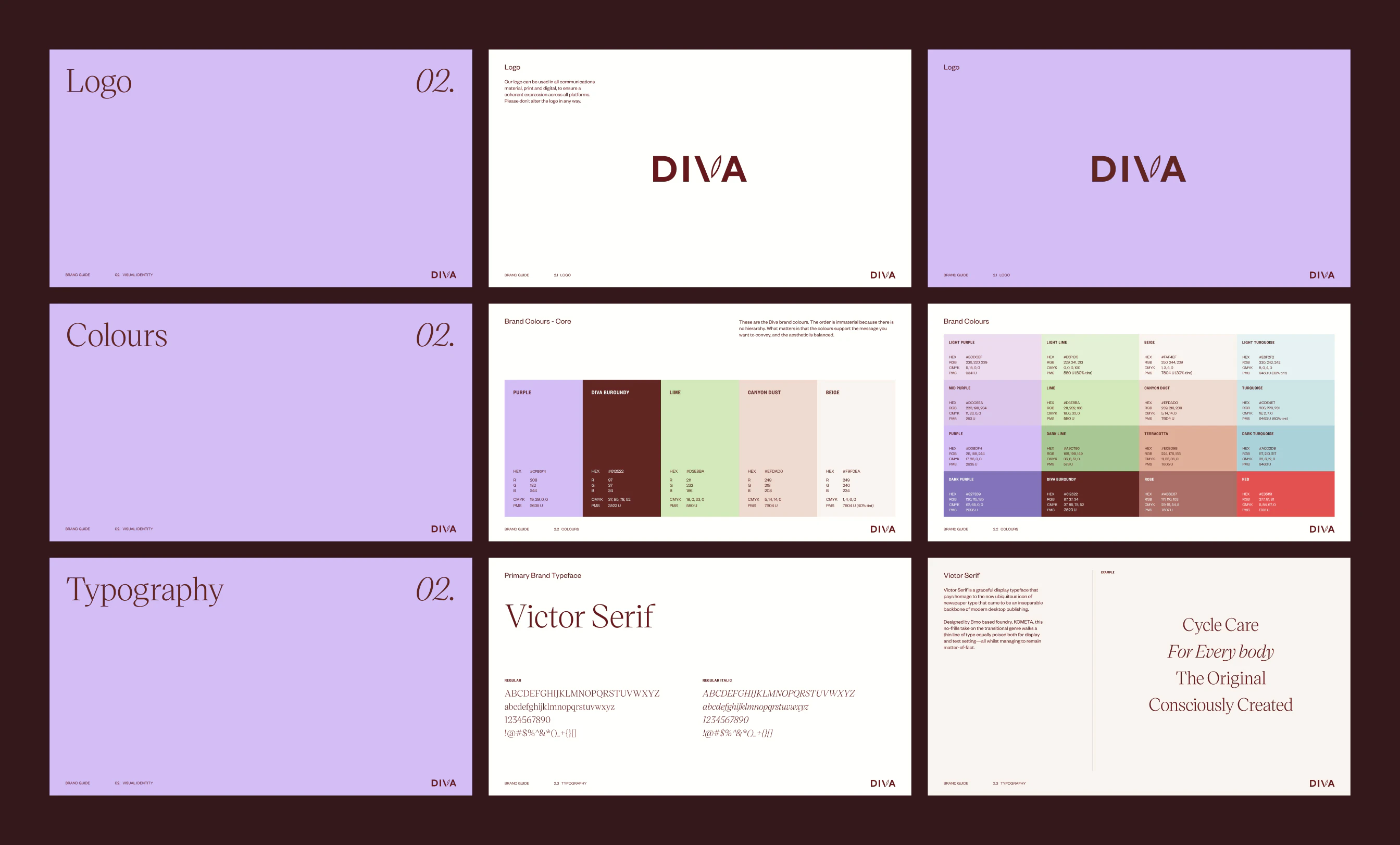 DivaCup — DIVA - brand guide: logo, colours, Victor Serif