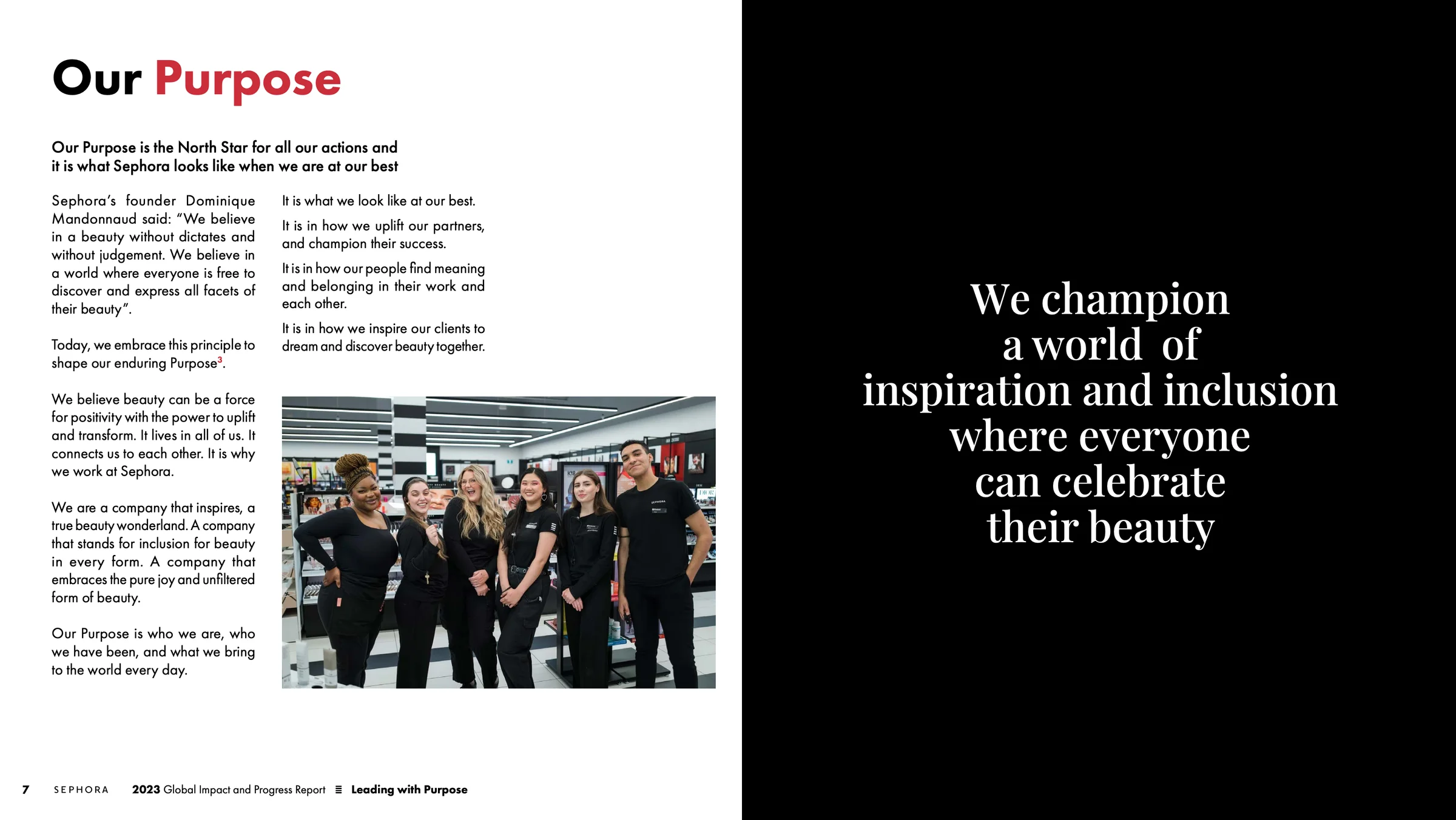 Sephora Canada — the team photo on the Our Purpose page of Sephora's 2023 Global Impact and Progress Report