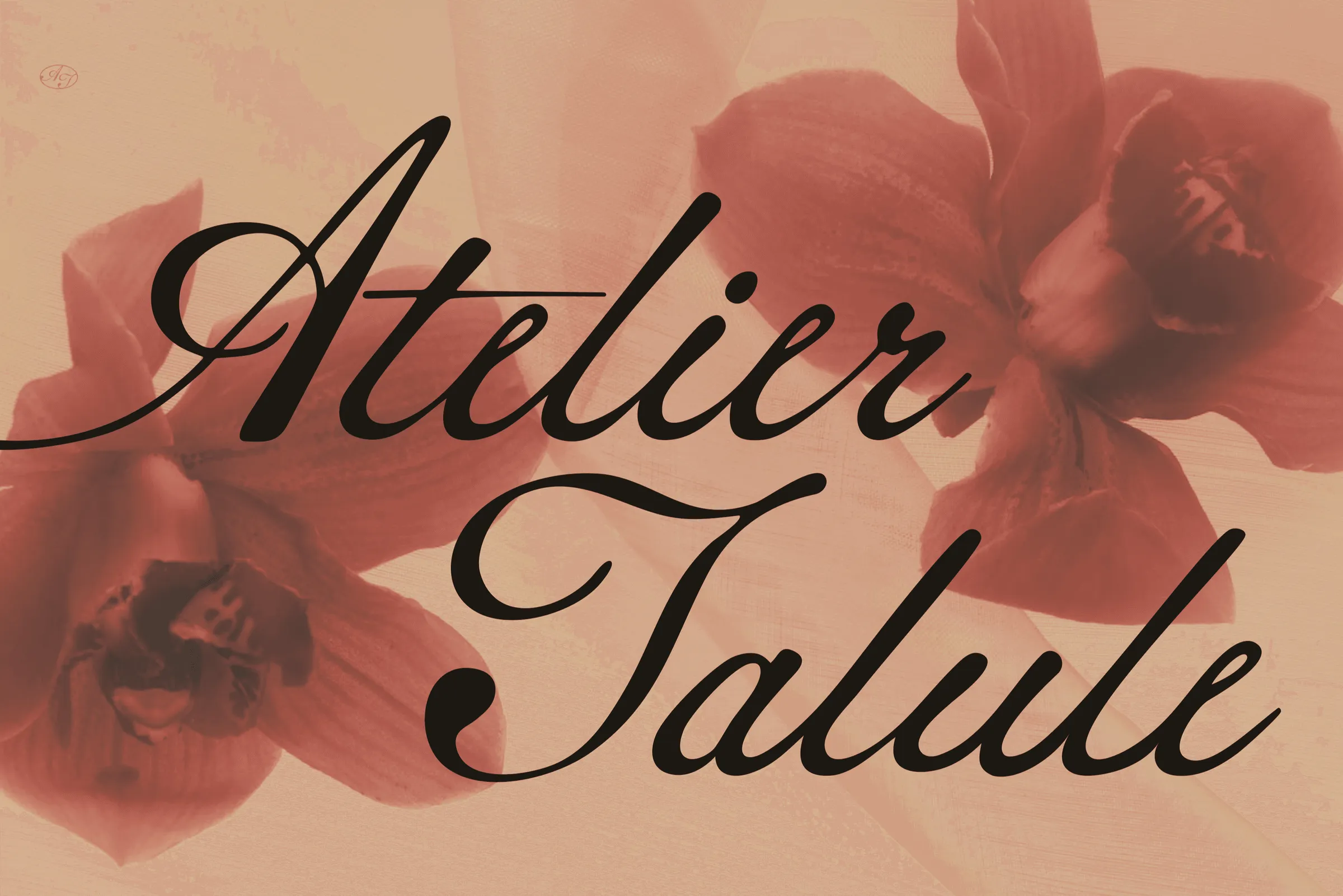 The Atelier Talule wordmark over orchids, from the identity I built with the family